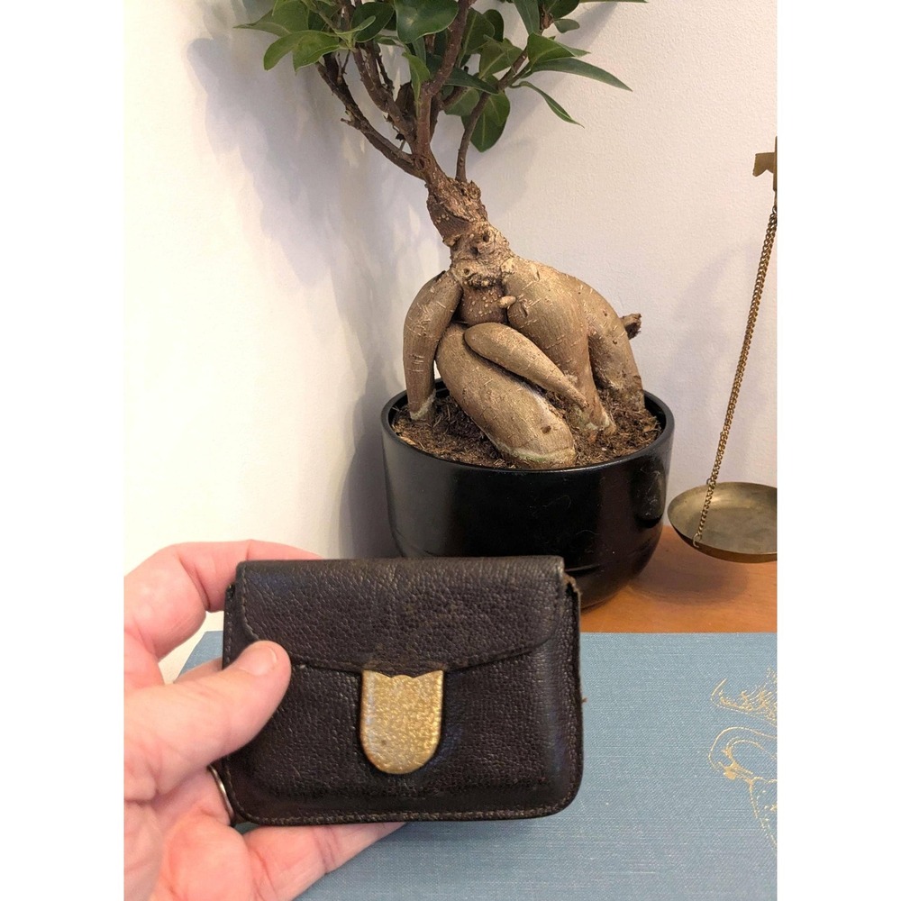 Vintage Mini Leather‎ Coin Purse, Small Brown Wallet, Tiny Kiss Lock Style Pouch